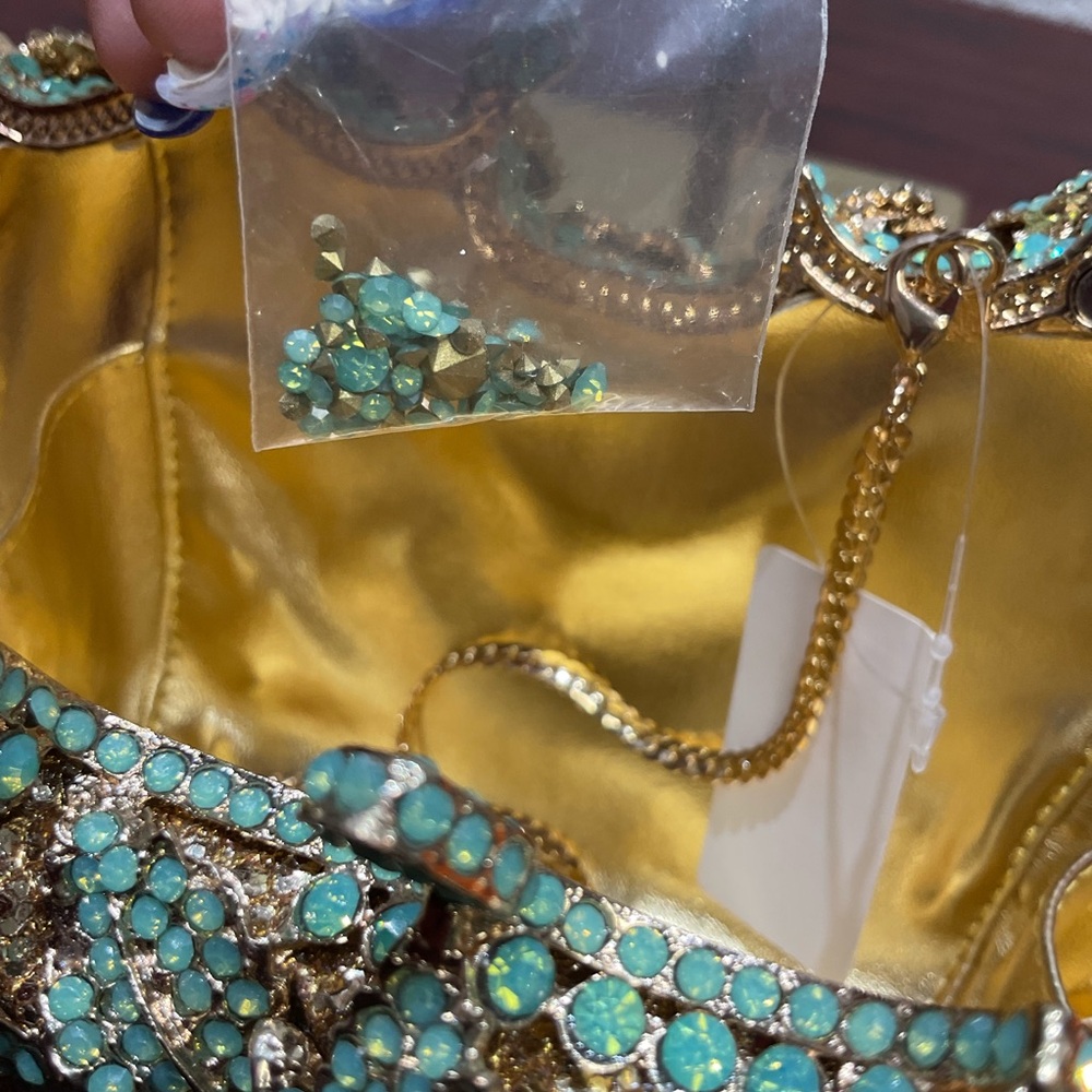 Crystal‎ Flower Aqua Marine Clutch Evening Bag - Picture 5 of 14